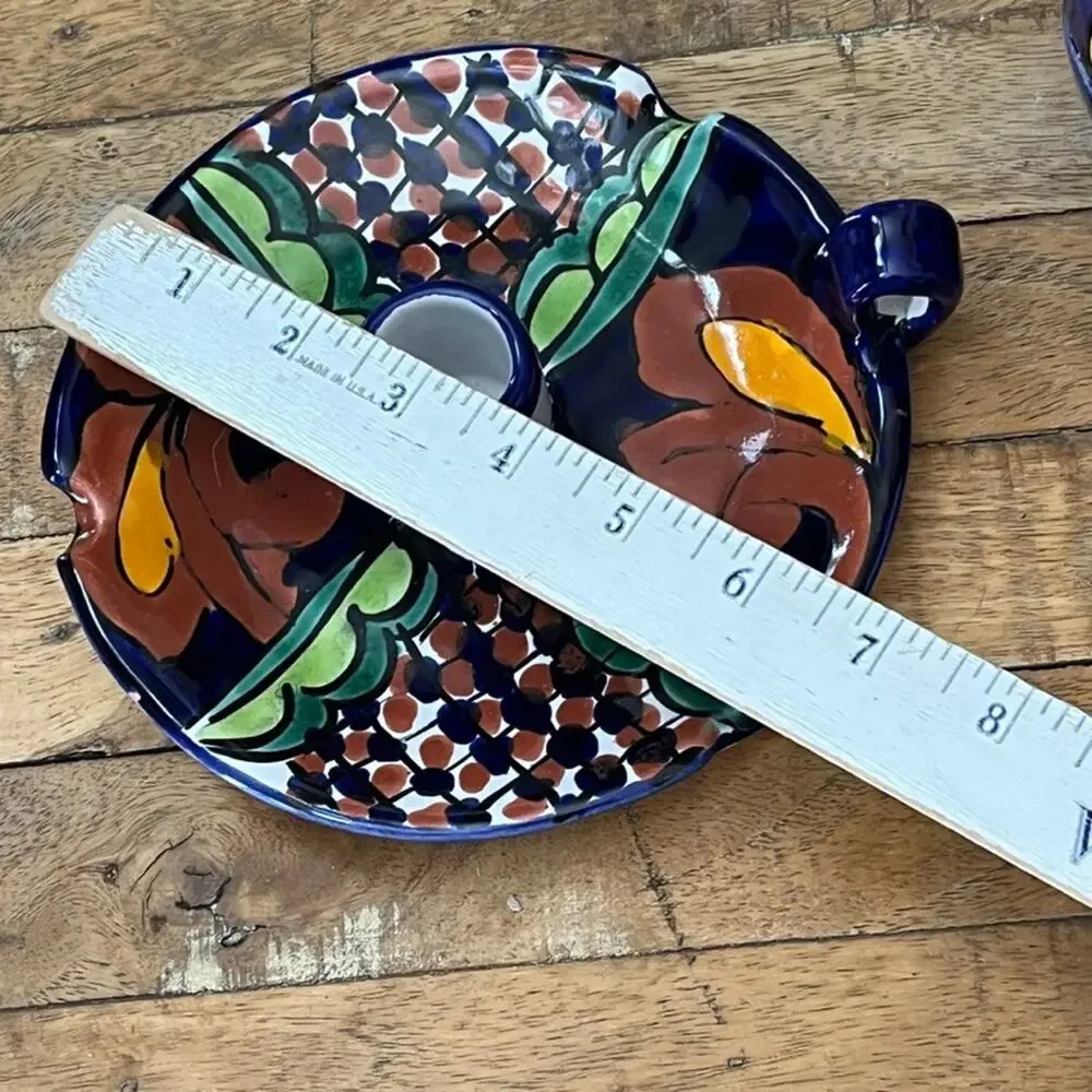 Mexican Talavera Chamberstick Candle Holder 2 Piece 9